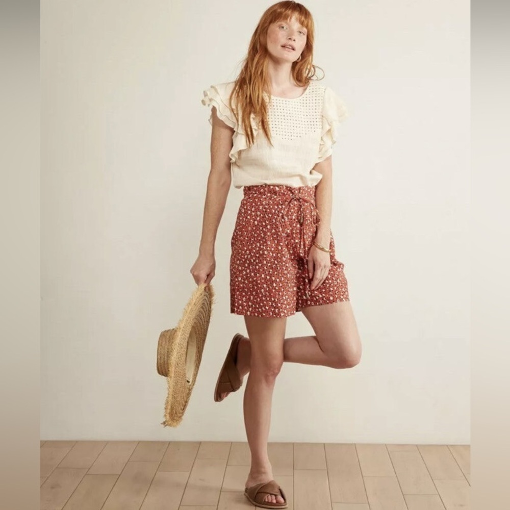 The Odells High Waisted Dotted Shorts In Burnt Orange - Size 8